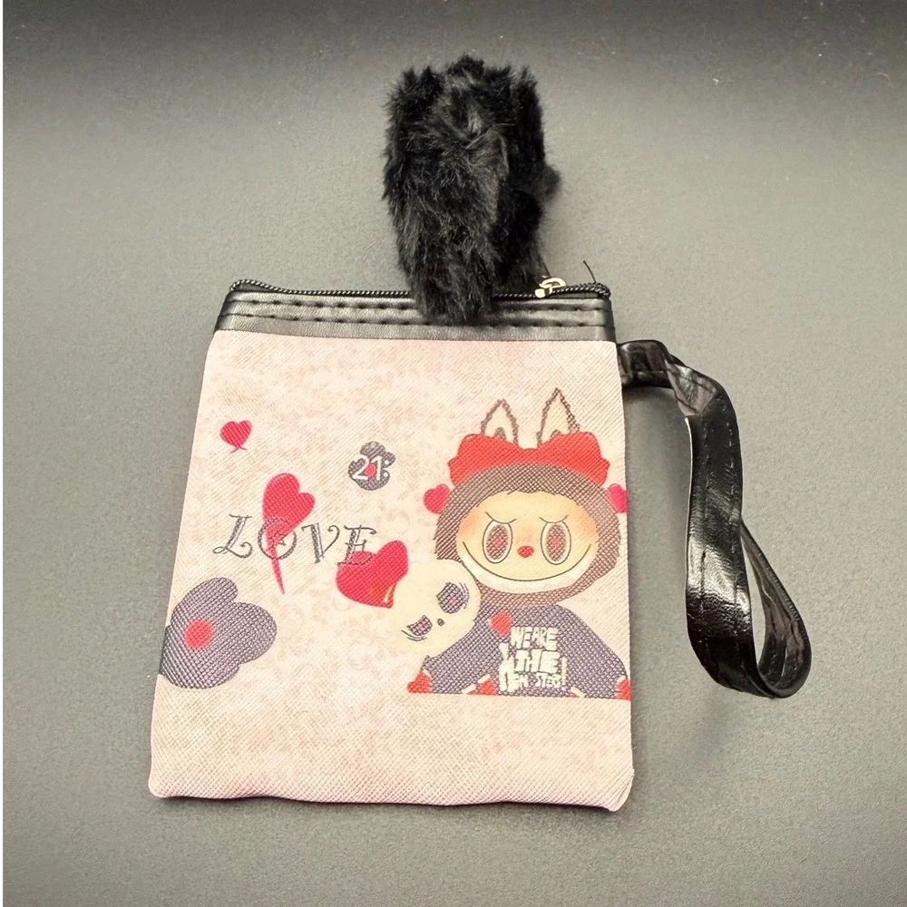Cute‎ Cartoon Character Pouch Wristlet with Fuzzy Pom Pom